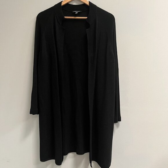 Eileen Fisher Women's Long Ribbed Black Open Front Cardigan Sweater Small - Picture 2 of 4